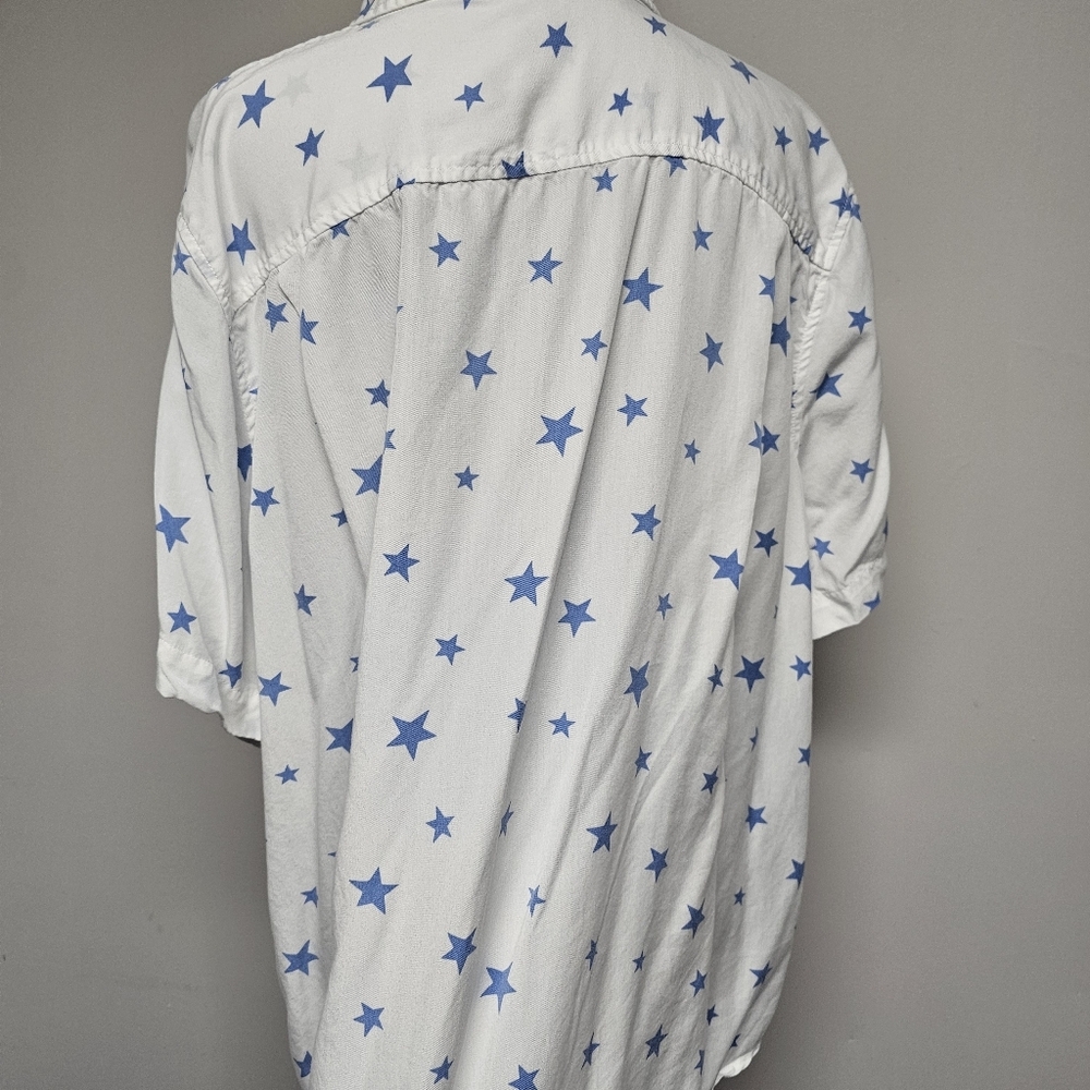 White Blue‎ Stars Patriotic Short Sleeve Button Up Preppy America USA Breathable - Picture 5 of 6